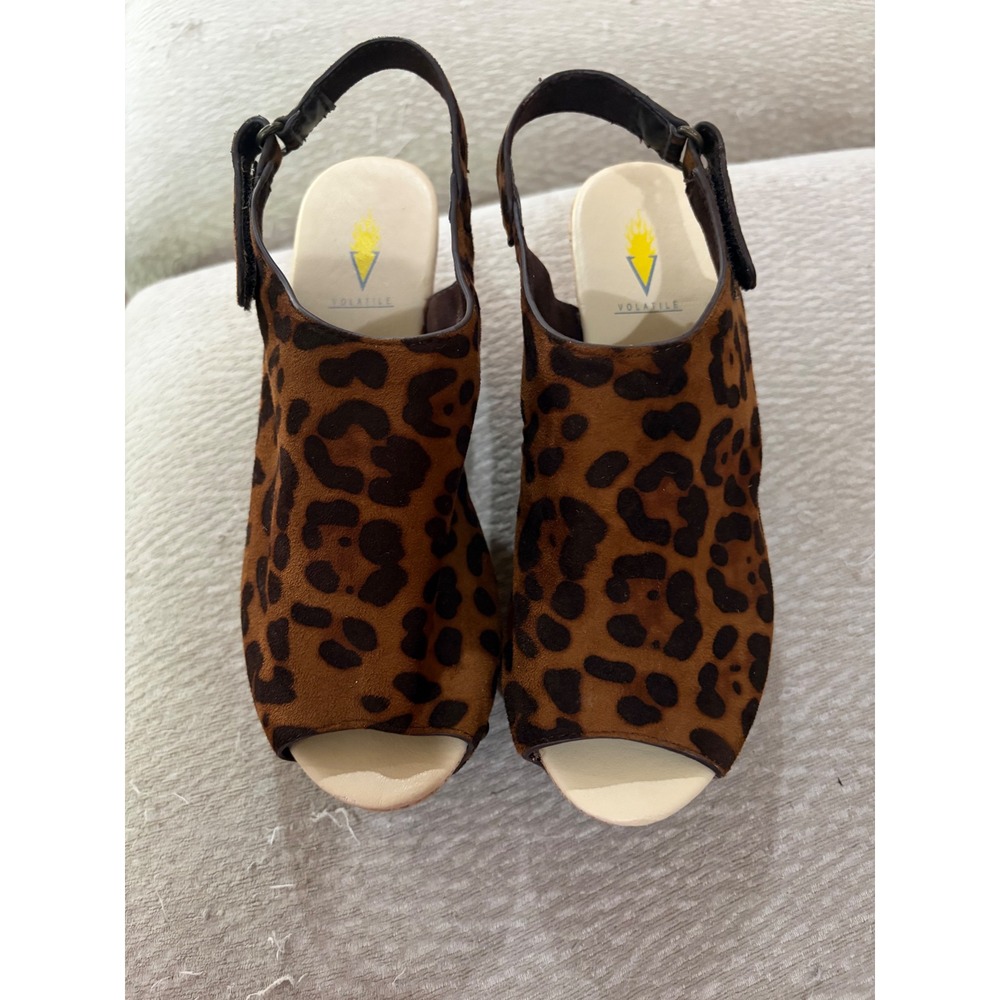 Brown Women Volatile Leopard Print Cork Platform Wedge Sandals